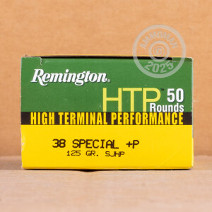 Photograph showing detail of 38 SPECIAL +P REMINGTON HTP 125 GRAIN SJHP (50 ROUNDS)