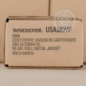 Photo detailing the 380 ACP WINCHESTER 95 GRAIN FMJ (100 ROUNDS) for sale at AmmoMan.com.