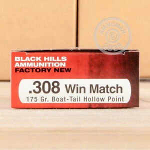 Image of the 308 WIN BLACK HILLS MATCH 175 GRAIN HP-BT (20 ROUNDS) available at AmmoMan.com.