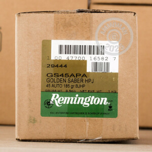 Image of the 45 ACP REMINGTON GOLDEN SABER 185 GRAIN JHP (500 ROUNDS) available at AmmoMan.com.