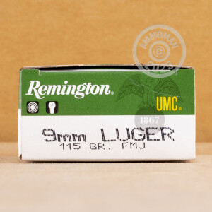 Image of Remington 9mm Luger pistol ammunition.