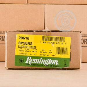 Image of the 20 GAUGE REMINGTON SLUGGER 2-3/4" 5/8 OZ RIFLED SLUG (5 ROUNDS) available at AmmoMan.com.