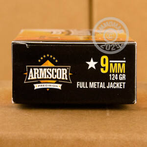 A photo of a box of Armscor ammo in 9mm Luger.