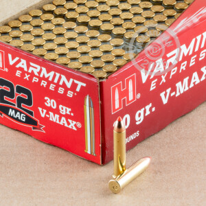 Photograph showing detail of 22 WMR HORNADY VARMINT EXPRESS 30 GRAIN V-MAX (2000 ROUNDS)