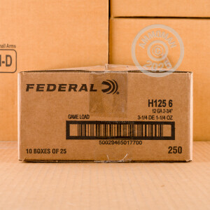 Photo detailing the 12 GAUGE FEDERAL GAME SHOK 2 3/4" 1 1/4 OZ #6 LEAD SHOT GAME LOAD (25 ROUNDS) for sale at AmmoMan.com.