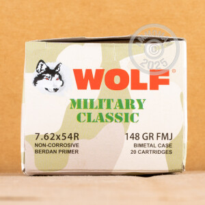 Image of Wolf 7.62 x 54R rifle ammunition.