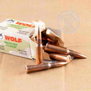 A photograph of 500 rounds of 148 grain 7.62 x 54R ammo with a FMJ bullet for sale.