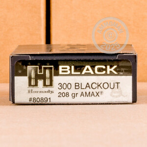 Photo detailing the 300 AAC BLACKOUT HORNADY BLACK 208 GRAIN A-MAX (200 ROUNDS) for sale at AmmoMan.com.