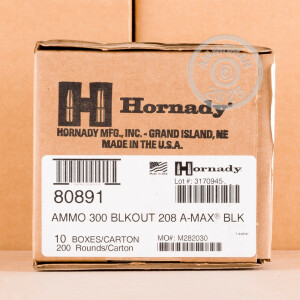 Image of the 300 AAC BLACKOUT HORNADY BLACK 208 GRAIN A-MAX (200 ROUNDS) available at AmmoMan.com.