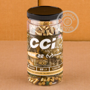 Photo detailing the 22 LR CCI CLEAN-22 REALTREE 40 GRAIN LRN (400 ROUNDS) for sale at AmmoMan.com.