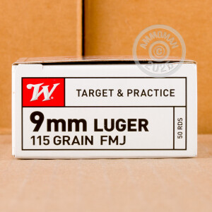 Photograph showing detail of 9MM LUGER WINCHESTER 115 GRAIN FMJ (50 ROUNDS)