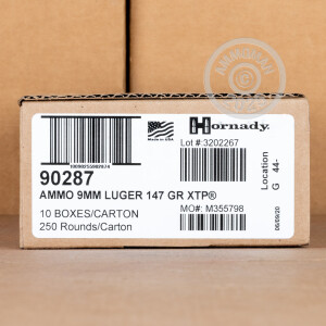 A photo of a box of Hornady ammo in 9mm Luger.