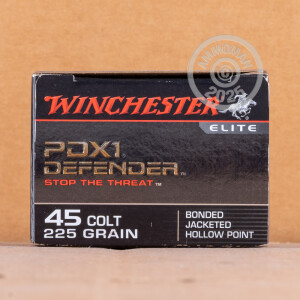 Photo detailing the 45 LONG COLT WINCHESTER SE BONDED PDX1 225 GRAIN JHP (20 ROUNDS) for sale at AmmoMan.com.