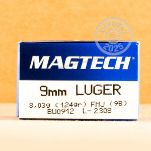 Photograph showing detail of 9MM LUGER MAGTECH 124 GRAIN FMJ (1000 ROUNDS)