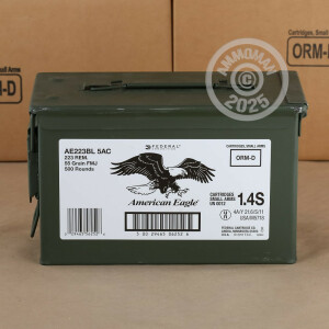 Image of the 223 REM FEDERAL AMERICAN EAGLE 55 GRAIN FMJBT (500 ROUNDS IN AMMO CAN) available at AmmoMan.com.