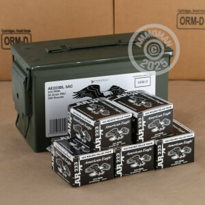 Photo detailing the 223 REM FEDERAL AMERICAN EAGLE 55 GRAIN FMJBT (500 ROUNDS IN AMMO CAN) for sale at AmmoMan.com.