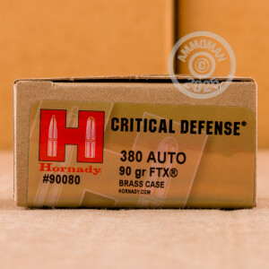 Photograph showing detail of 380 AUTO HORNADY FTX CRITICAL DEFENSE 90 GRAIN JHP (25 ROUNDS)