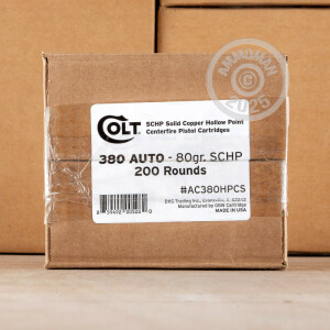 Photo detailing the 380 ACP COLT 80 GRAIN SCHP (20 ROUNDS) for sale at AmmoMan.com.