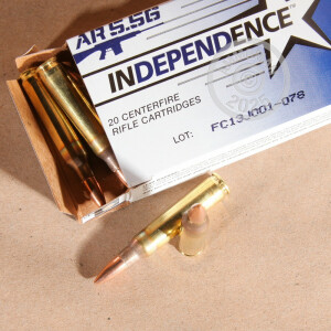 Photo detailing the 5.56x45mm NATO 55 GRAIN M193 FMJ BT (INDEPENDENCE) (20 ROUNDS) for sale at AmmoMan.com.