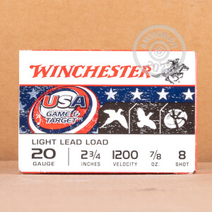 Photo detailing the 20 GAUGE WINCHESTER USA GAME & TARGET 2-3/4" 7/8 OZ. #8 SHOT (25 ROUNDS) for sale at AmmoMan.com.