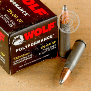 Image of the 7.62x39 WOLF POLYFORMANCE 125 GRAIN SP (1000 ROUNDS) available at AmmoMan.com.