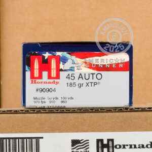 Photograph showing detail of 45 ACP HORNADY AMERICAN GUNNER 185 GRAIN XTP (200 ROUNDS)