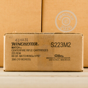 Photo detailing the 223 REMINGTON WINCHESTER MATCH 69 GRAIN BTHP (20 ROUNDS) for sale at AmmoMan.com.