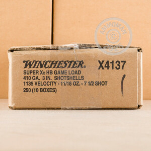 Photo detailing the 410 BORE WINCHESTER SUPER-X 3" 11/16 OZ. #7.5 SHOT (250 ROUNDS) for sale at AmmoMan.com.