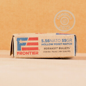 Photo detailing the 5.56X45MM HORNADY FRONTIER 55 GRAIN HP MATCH (20 ROUNDS) for sale at AmmoMan.com.