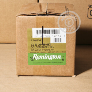 Image of the 9MM +P REMINGTON GOLDEN SABER 124 GRAIN JHP (25 ROUNDS) available at AmmoMan.com.