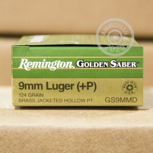 Photograph showing detail of 9MM +P REMINGTON GOLDEN SABER 124 GRAIN JHP (25 ROUNDS)