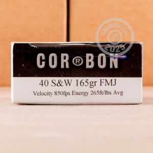 Photograph showing detail of 40 S&W CORBON PERFORMANCE MATCH 165 GRAIN FMJ (50 ROUNDS)