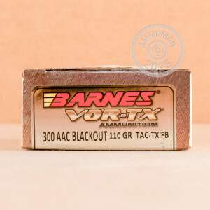 Image of 300 AAC Blackout ammo by Barnes that's ideal for precision shooting, training at the range.