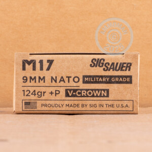 A photo of a box of SIG ammo in 9mm Luger.