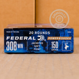 Photo detailing the 308 WIN FEDERAL POWER SHOK 150 GRAIN SP (200 ROUNDS) for sale at AmmoMan.com.