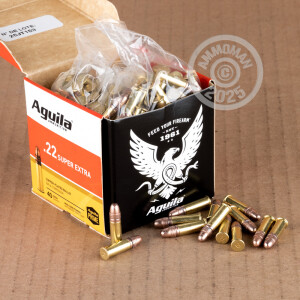 Photograph of .22 Long Rifle ammo with copper plated round nose ideal for training at the range.