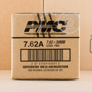 Photograph showing detail of 7.62X39 PMC BRONZE 123 GRAIN FMJ (20 ROUNDS)