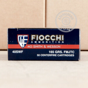 Photograph showing detail of 40 S&W FIOCCHI PISTOL SHOOTING DYNAMICS 165 GRAIN FMJ-TC (50 ROUNDS)