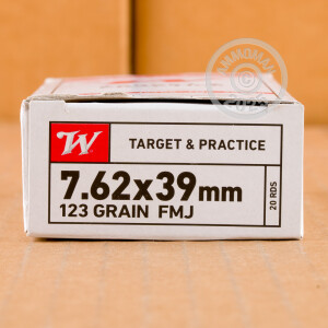 Photo detailing the 7.62x39 WINCHESTER 123 GRAIN FMJ (20 ROUNDS) for sale at AmmoMan.com.