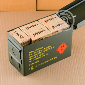 Image of bulk 5.56x45mm rifle ammunition at AmmoMan.com that's perfect for training at the range.