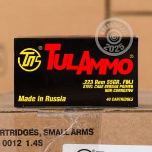 Image of 223 Remington ammo by Tula Cartridge Works that's ideal for training at the range.