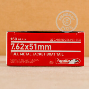 Image of the 7.62 NATO AGUILA 150 GRAIN FMJ-BT (20 ROUNDS) available at AmmoMan.com.