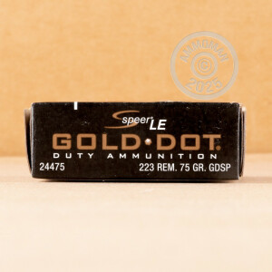 Photo detailing the 223 REM SPEER GOLD DOT 75 GRAIN SP (500 ROUNDS) for sale at AmmoMan.com.