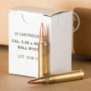 Photograph showing detail of 5.56x45MM BOSNIAN SURPLUS 55 GRAIN FULL METAL JACKET (20 ROUNDS)