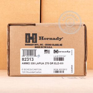 A photo of a box of Hornady ammo in 338 Lapua Magnum.