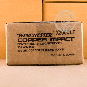 Photograph showing detail of 300 WIN MAG WINCHESTER COPPER IMPACT 150 GRAIN COPPER EXTREME POINT (20 ROUNDS)