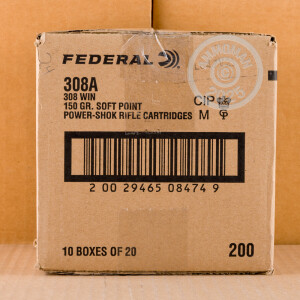 Photo detailing the .308 WINCHESTER FEDERAL POWER-SHOK 150 GRAIN SP (20 ROUNDS) for sale at AmmoMan.com.