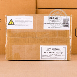 Photograph showing detail of 9MM PRVI PARTIZAN RANGEMASTER 124 GRAIN FMJ (1000 ROUNDS)