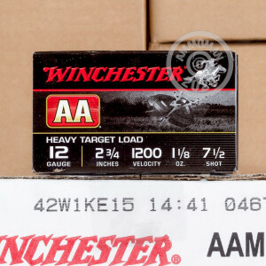 Photo detailing the 12 GAUGE #7-1/2 WINCHESTER AA  1-1/8 OZ 2-3/4" (25 ROUNDS) for sale at AmmoMan.com.