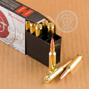 Photo detailing the 6.5 CREEDMOOR HORNADY V-MATCH 100 GRAIN ELD-VT (20 ROUNDS) for sale at AmmoMan.com.